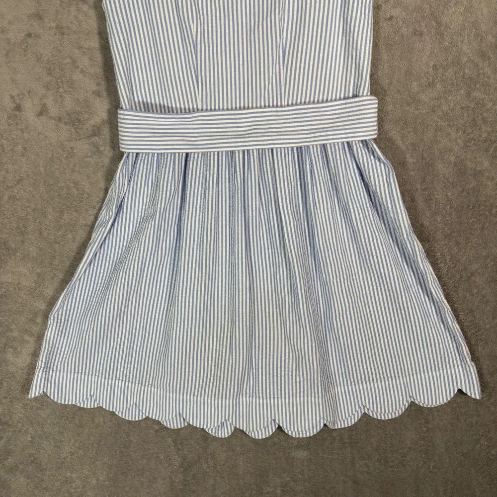 Vineyard Vines Blue and White Striped Sleeveless Shirt Dress with Pink Bow - Picture 11 of 15